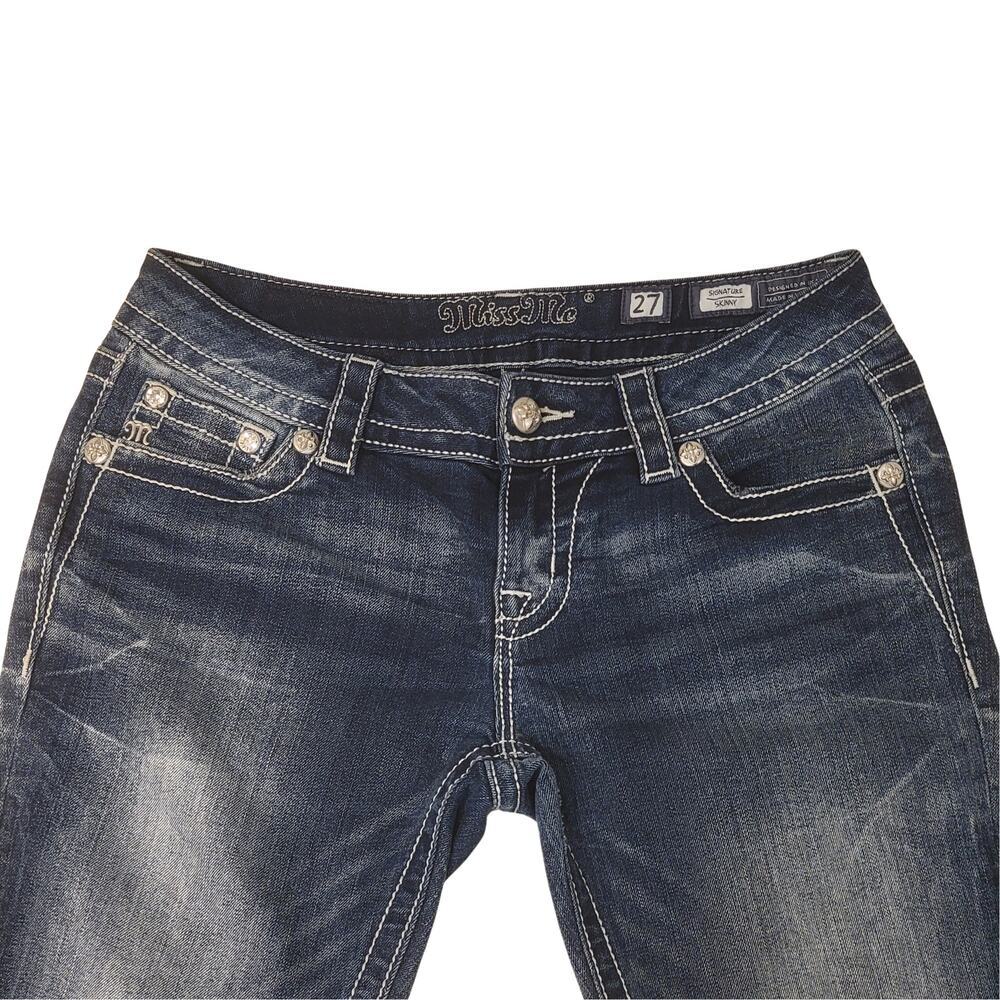 MISS ME Colorful Embellished Skinny Jeans Womens 27 Rhinestone Thick Stitch Y2K - Picture 7 of 15